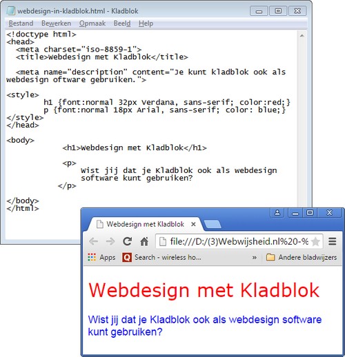 Kladblok gebruiken als webdesign software